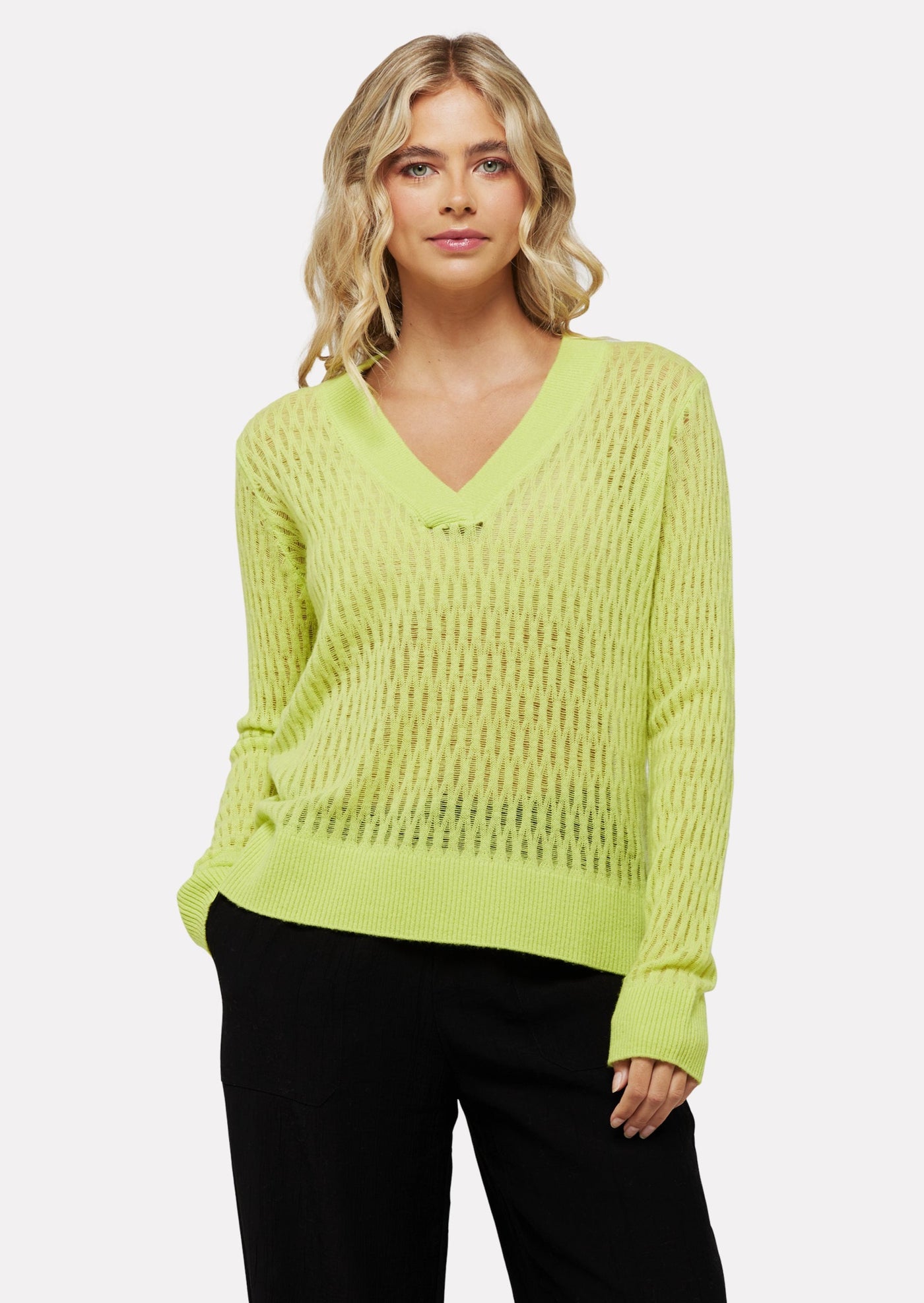 Brodie Leighton Ladder V-neck Sweater - Acid Lime