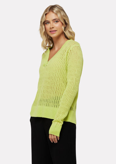 Brodie Leighton Ladder V-neck Sweater - Acid Lime