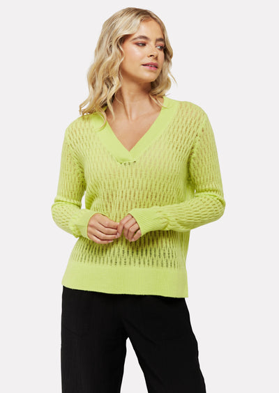 Brodie Leighton Ladder V-neck Sweater - Acid Lime