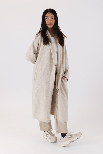 The Pink Door Shawl Collar Knit Coat - Beige
