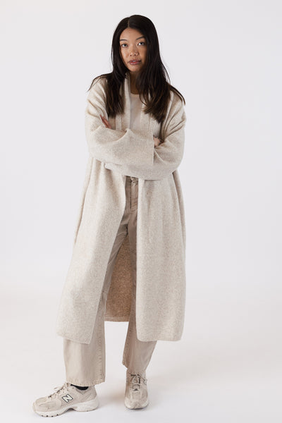 The Pink Door Shawl Collar Knit Coat - Beige