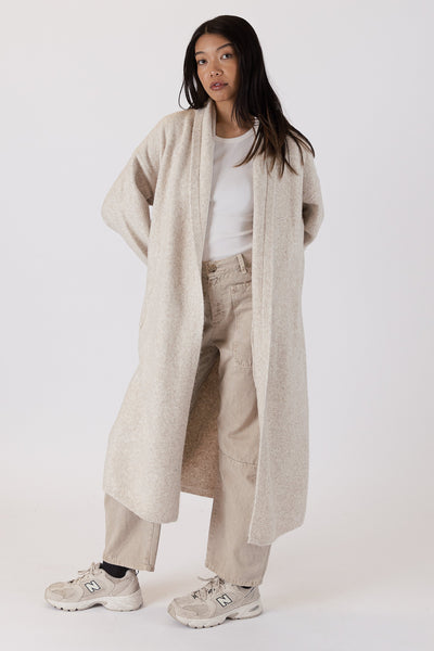 The Pink Door Shawl Collar Knit Coat - Beige
