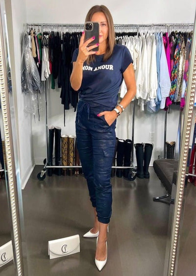 Bevy Flog Camo Print Pull On Cargo Pants - Navy