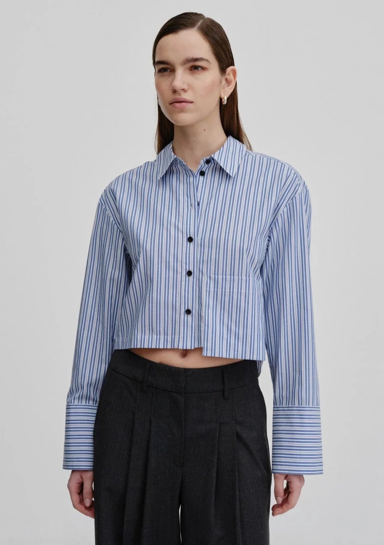 Birgitte Herskind Samuel Striped Crop Button Up Shirt - Blue