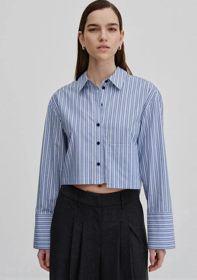 Birgitte Herskind Samuel Striped Crop Button Up Shirt - Blue