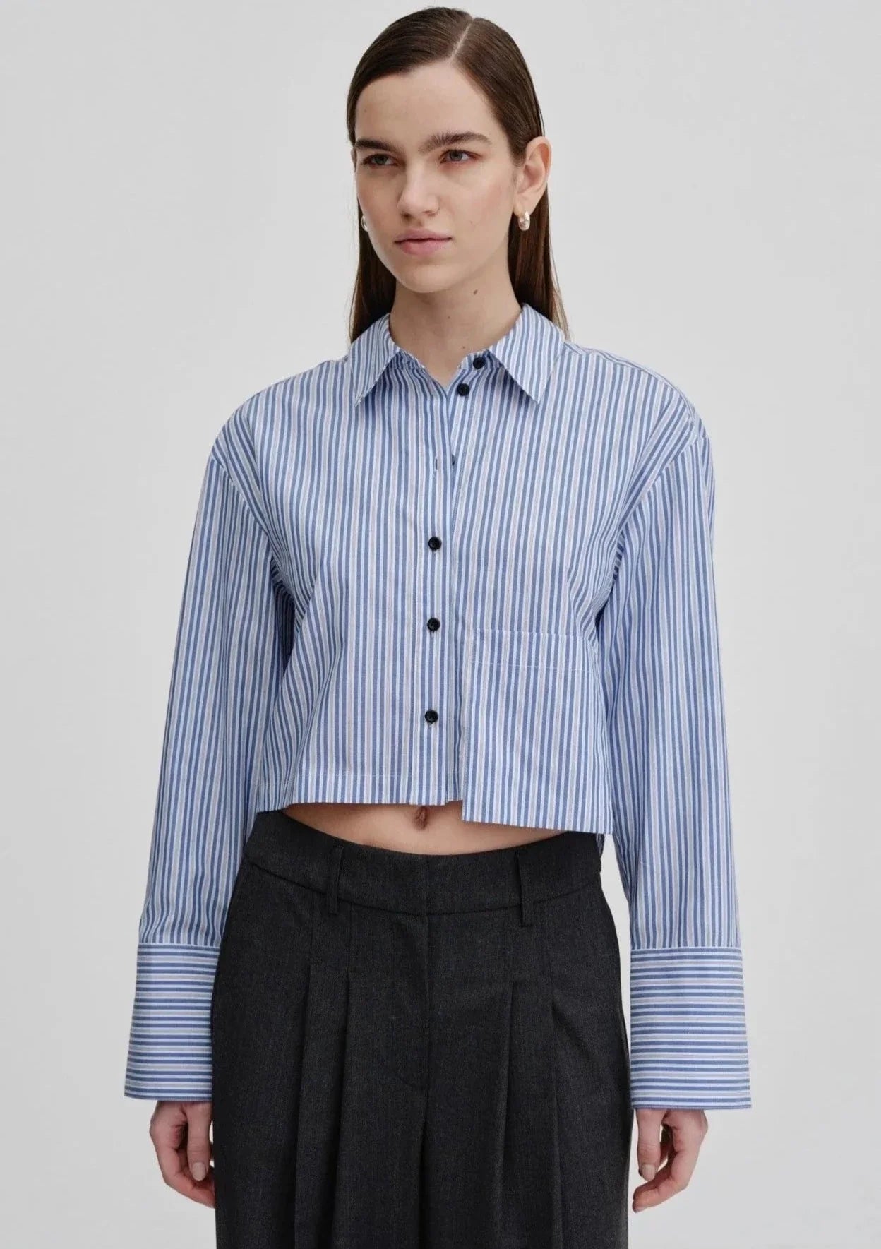 Birgitte Herskind Samuel Striped Crop Button Up Shirt - Blue