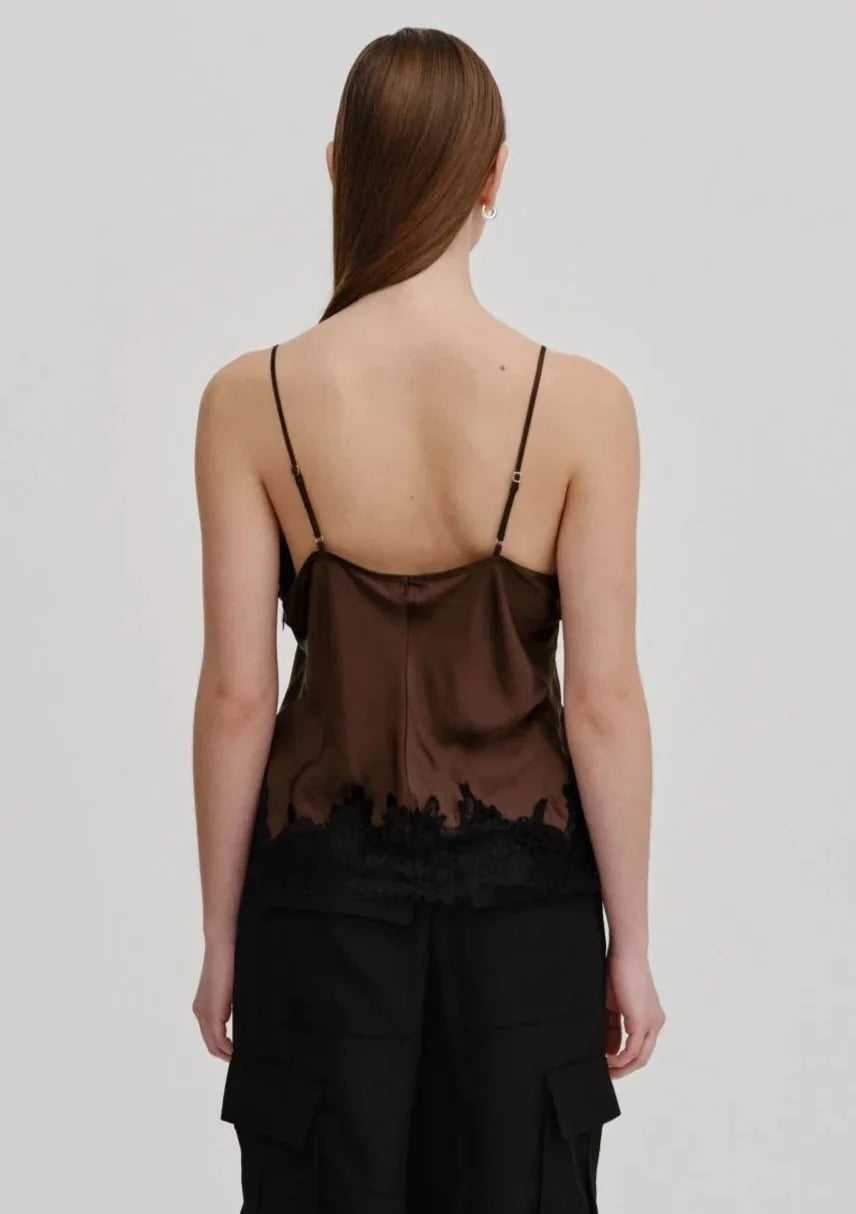 Birgitte Herskind Zew Lace Trim Silky Cami - Dark Chocolate