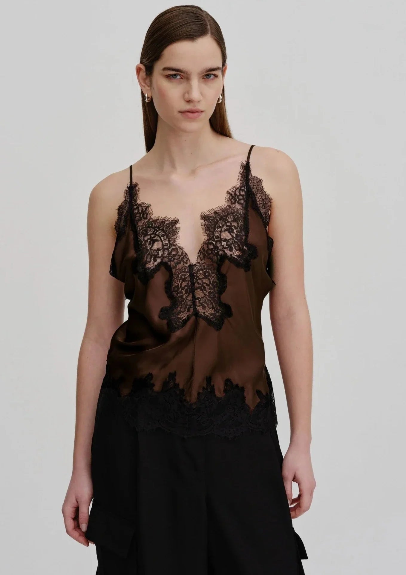 Birgitte Herskind Zew Lace Trim Silky Cami - Dark Chocolate