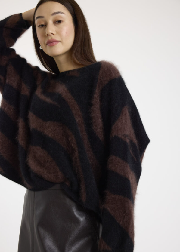 Brodie Brushed Zebra Cashmere Crewneck Sweater Black/Raven Asphalt