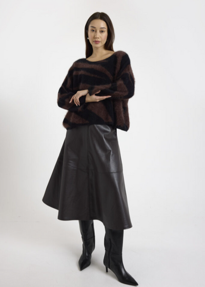 Brodie Brushed Zebra Cashmere Crewneck Sweater Black/Raven Asphalt