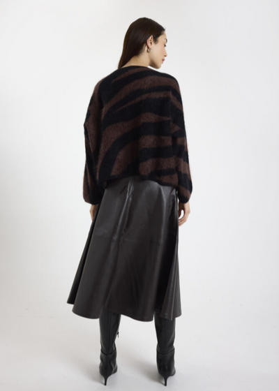 Brodie Brushed Zebra Cashmere Crewneck Sweater Black/Raven Asphalt