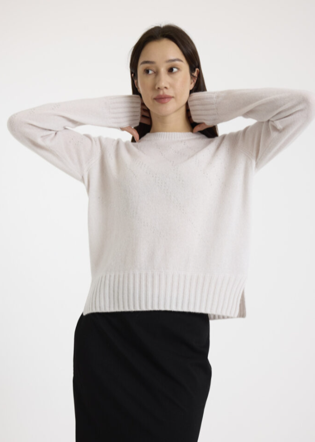 Brodie Hot Fix Zebra Cashmere Crewneck Sweater Ash