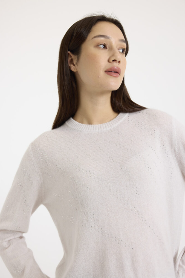 Brodie Hot Fix Zebra Cashmere Crewneck Sweater Ash
