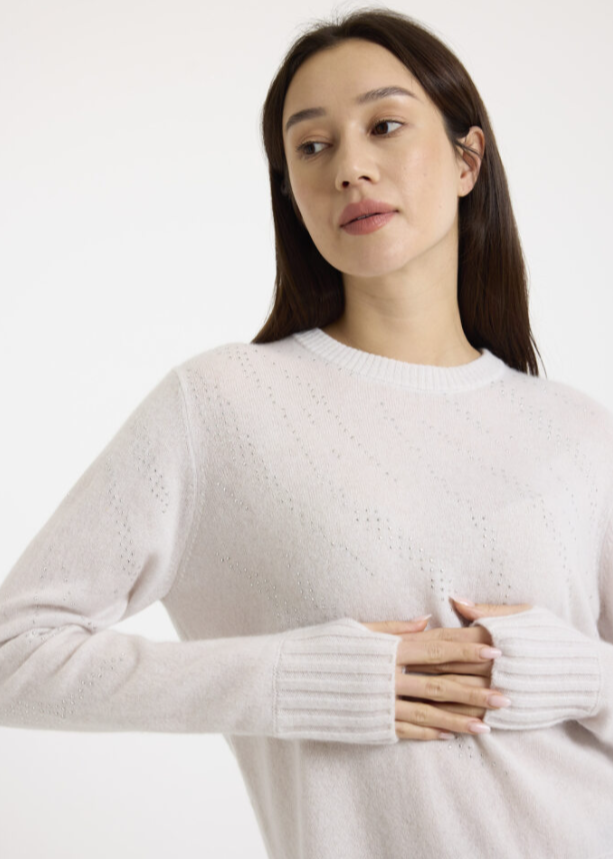 Brodie Hot Fix Zebra Cashmere Crewneck Sweater Ash