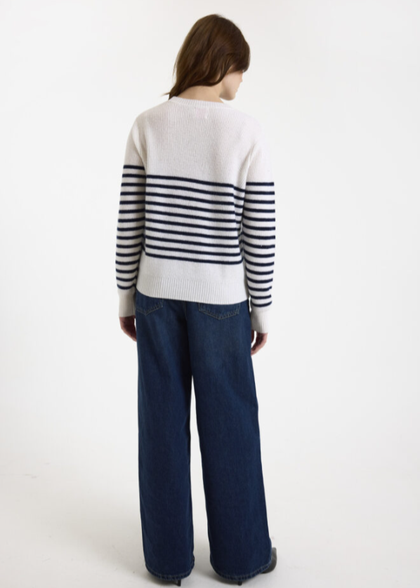 Brodie Kate Bretton Cashmere Crewneck Sweater Organic White/Navy