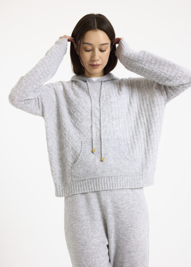 Brodie Luxe Cable Cashmere Hoodie Super Grey