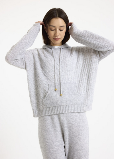 Brodie Luxe Cable Cashmere Hoodie Super Grey