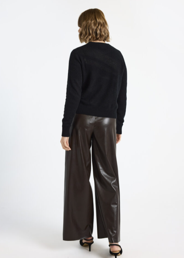 Brodie Mix Gauge Zebra Cashmere Crewneck Sweater Black