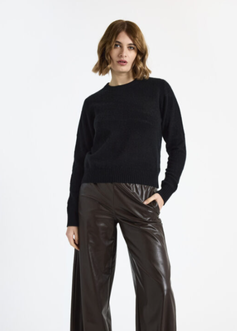 Brodie Mix Gauge Zebra Cashmere Crewneck Sweater Black