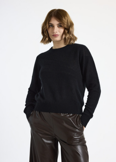 Brodie Mix Gauge Zebra Cashmere Crewneck Sweater Black