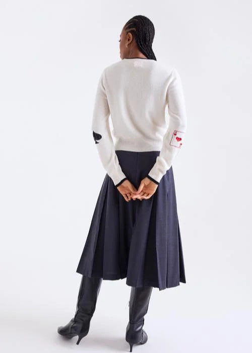 Brodie Queen of Hearts Cashmere Crewneck Organic White/Red Black