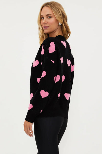 Beach Riot Joey Oversized Sweater w/ Pink Hearts - Black