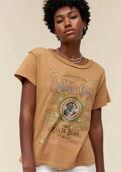 DayDreamer Johnny Cash Microphone Tee - Caramel