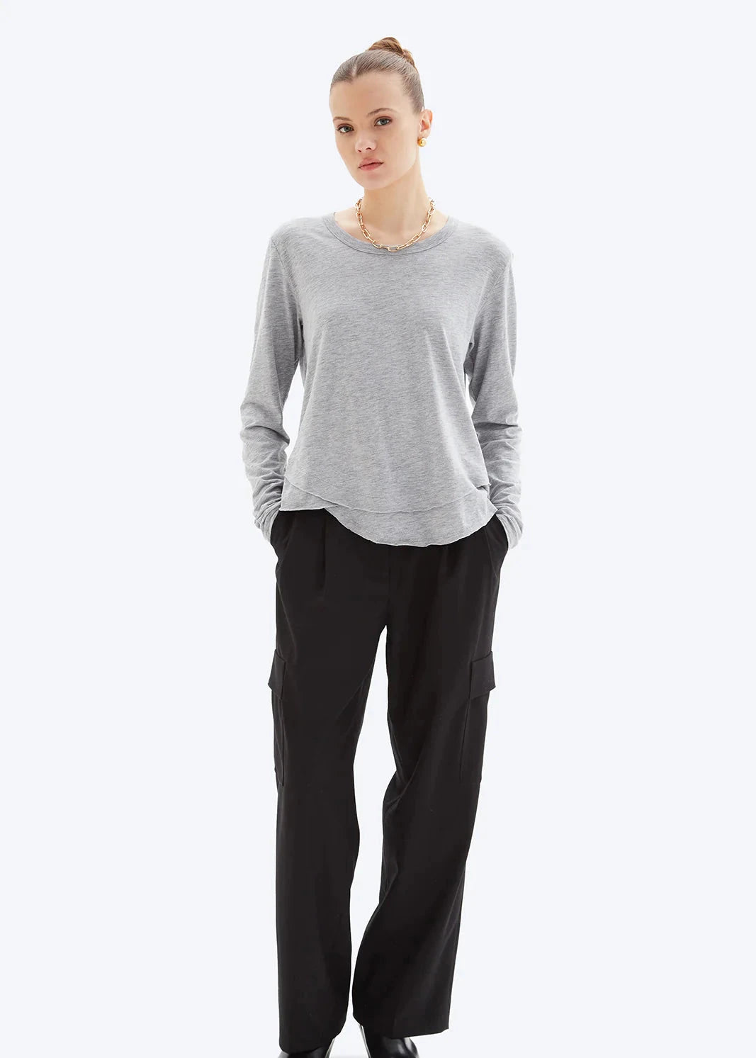 CHRLDR Ava Long Sleeve Mock Layer T-shirt Heather Grey