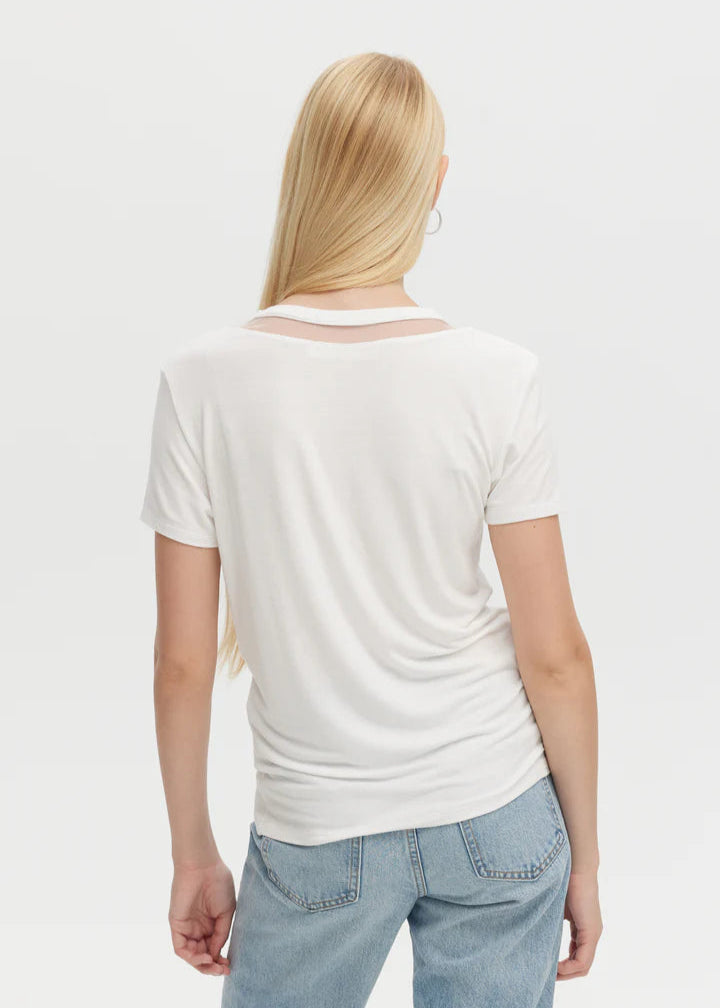 CHRLDR Tulle Inserts V-Neck Fitted T-Shirt White
