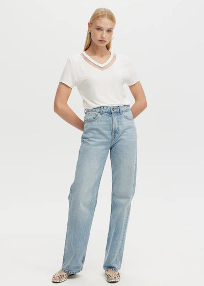 CHRLDR Tulle Inserts V-Neck Fitted T-Shirt White