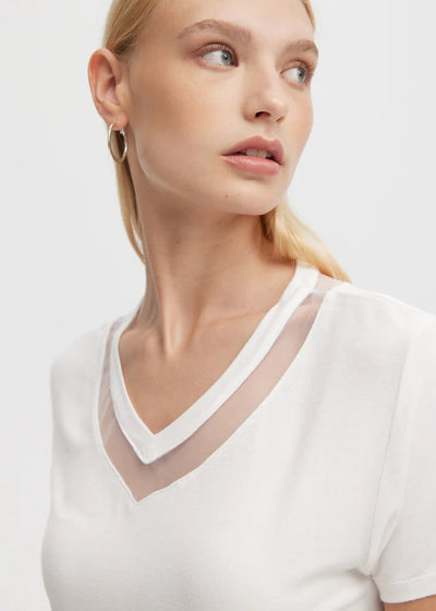 CHRLDR Tulle Inserts V-Neck Fitted T-Shirt White
