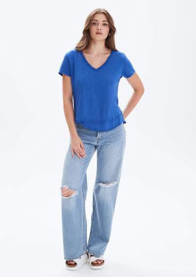 CHRLDR Ava V-Neck Mock Layer T-shirt - Electric Blue