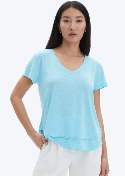 CHRLDR Ava V-neck Mock Layer T-shirt Turquoise
