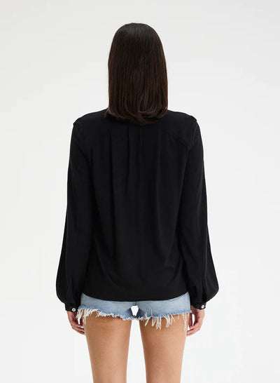 CHRLDR Helga Pleated Lace Up L/S Top - Black