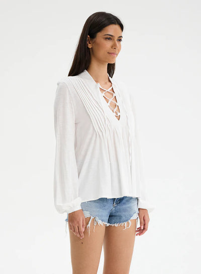 CHRLDR Helga Pleated Lace Up L/S Top - White