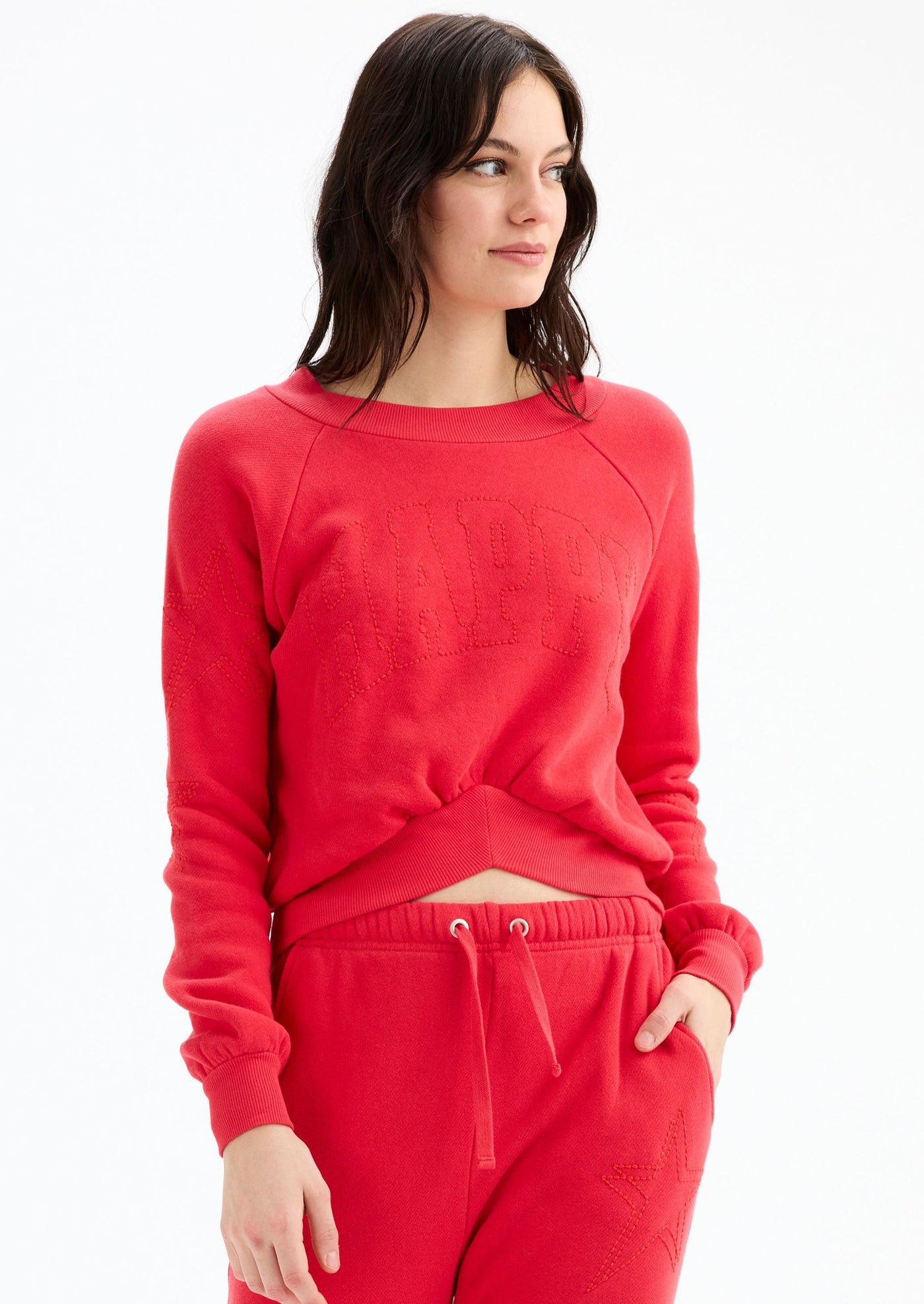 CHRLDR “Happy” Stars Waistband Sweatshirt - Hibiscus