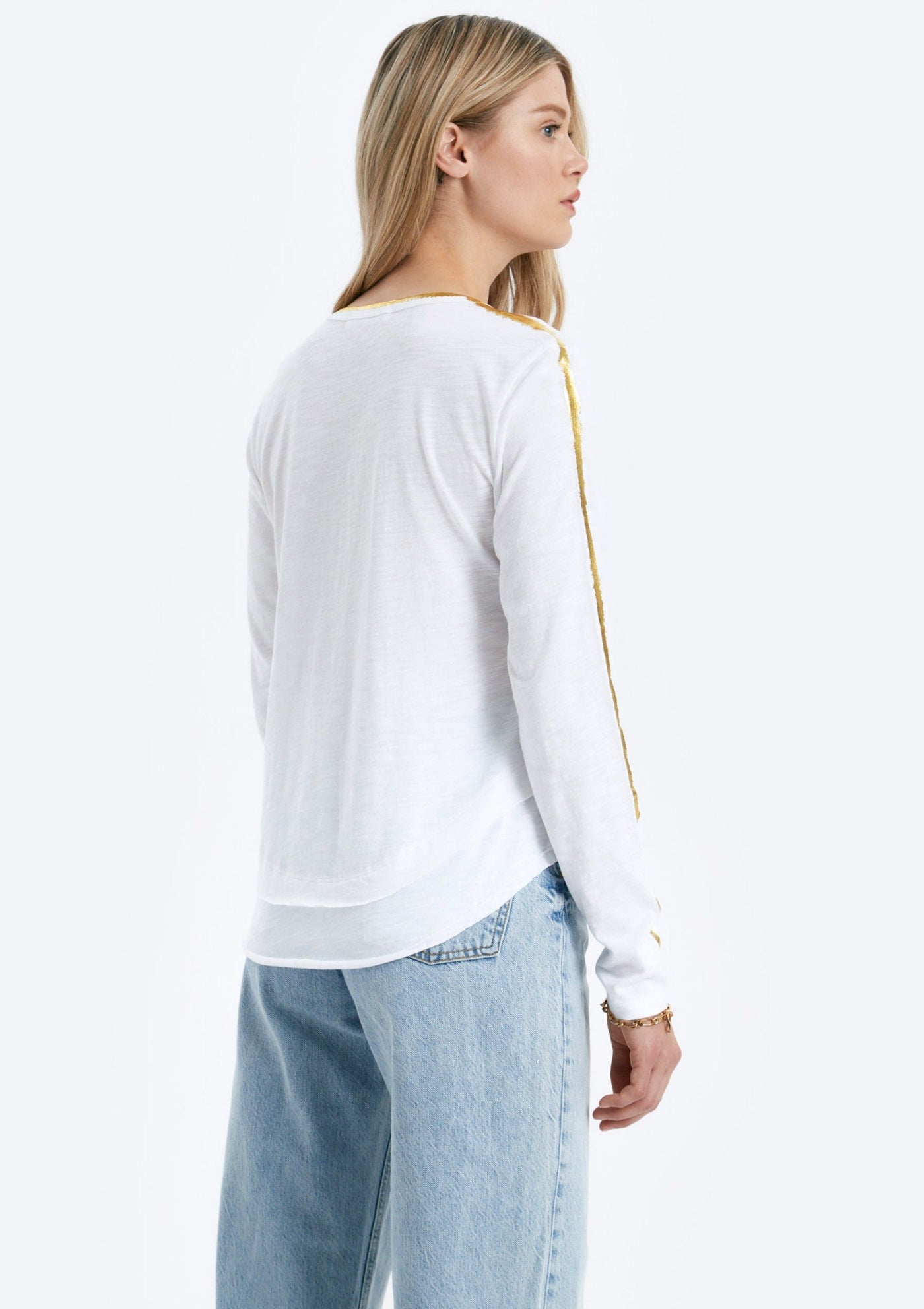 CHRLDR Ava Gold Foil L/S Mock Layer T-shirt - White