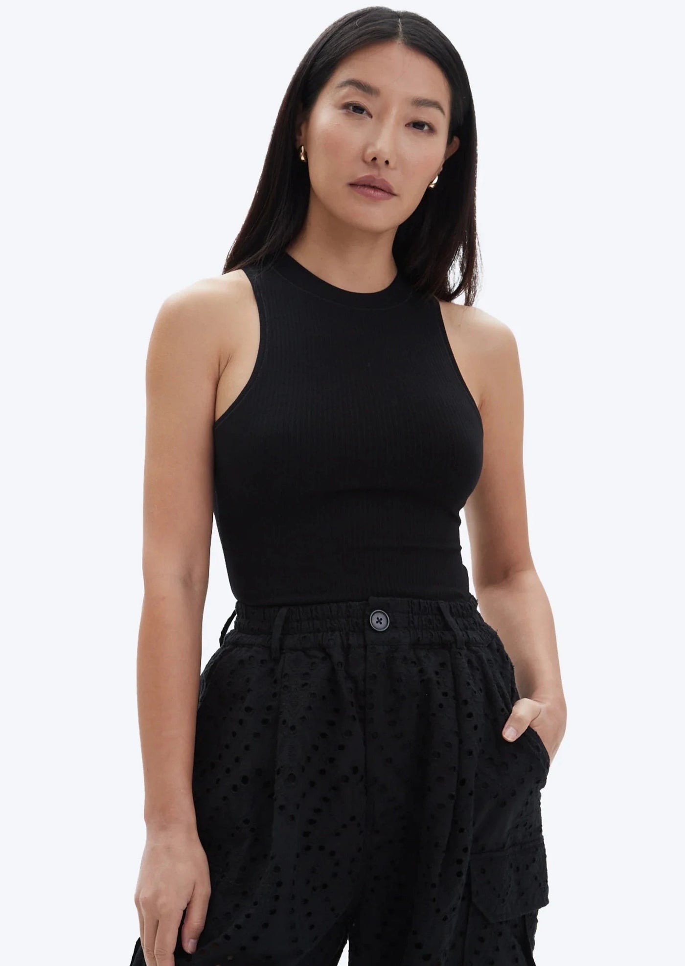 CHRLDR Lyla Racer Back Rib Tank Top - Black