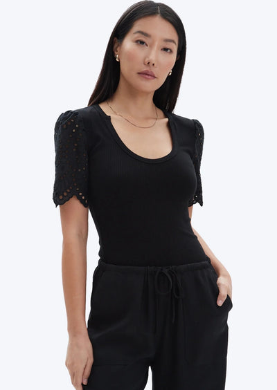 CHRLDR Alfee Eyelet Sleeve V-Neck T-Shirt