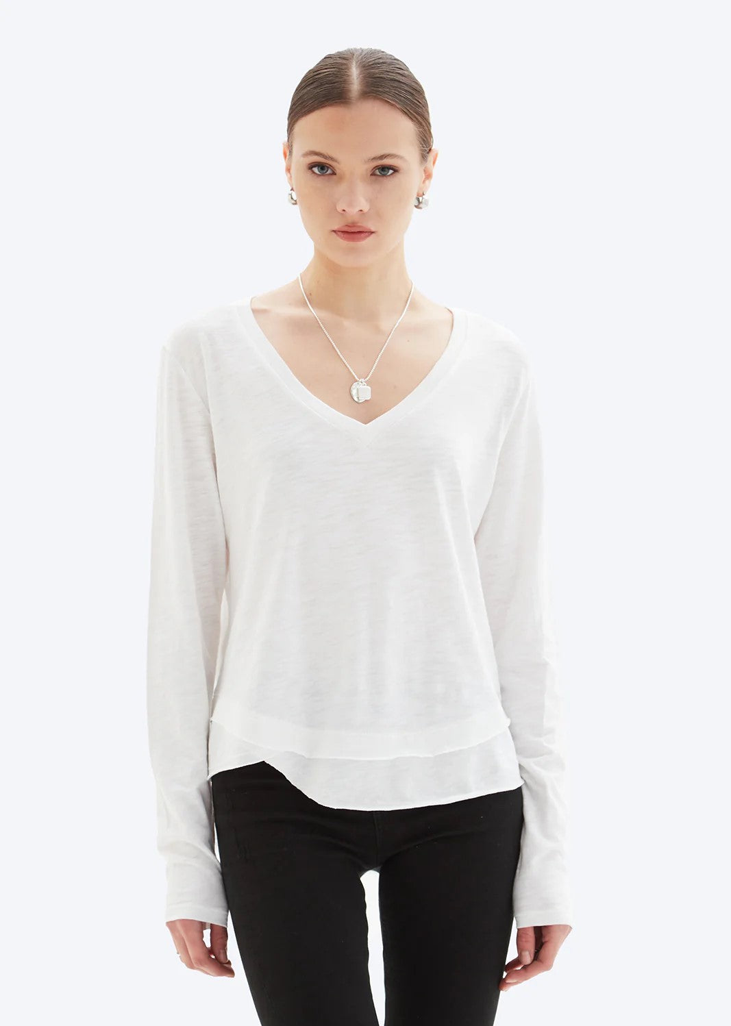 CHRLDR Ava V - Neck Long Sleeve White