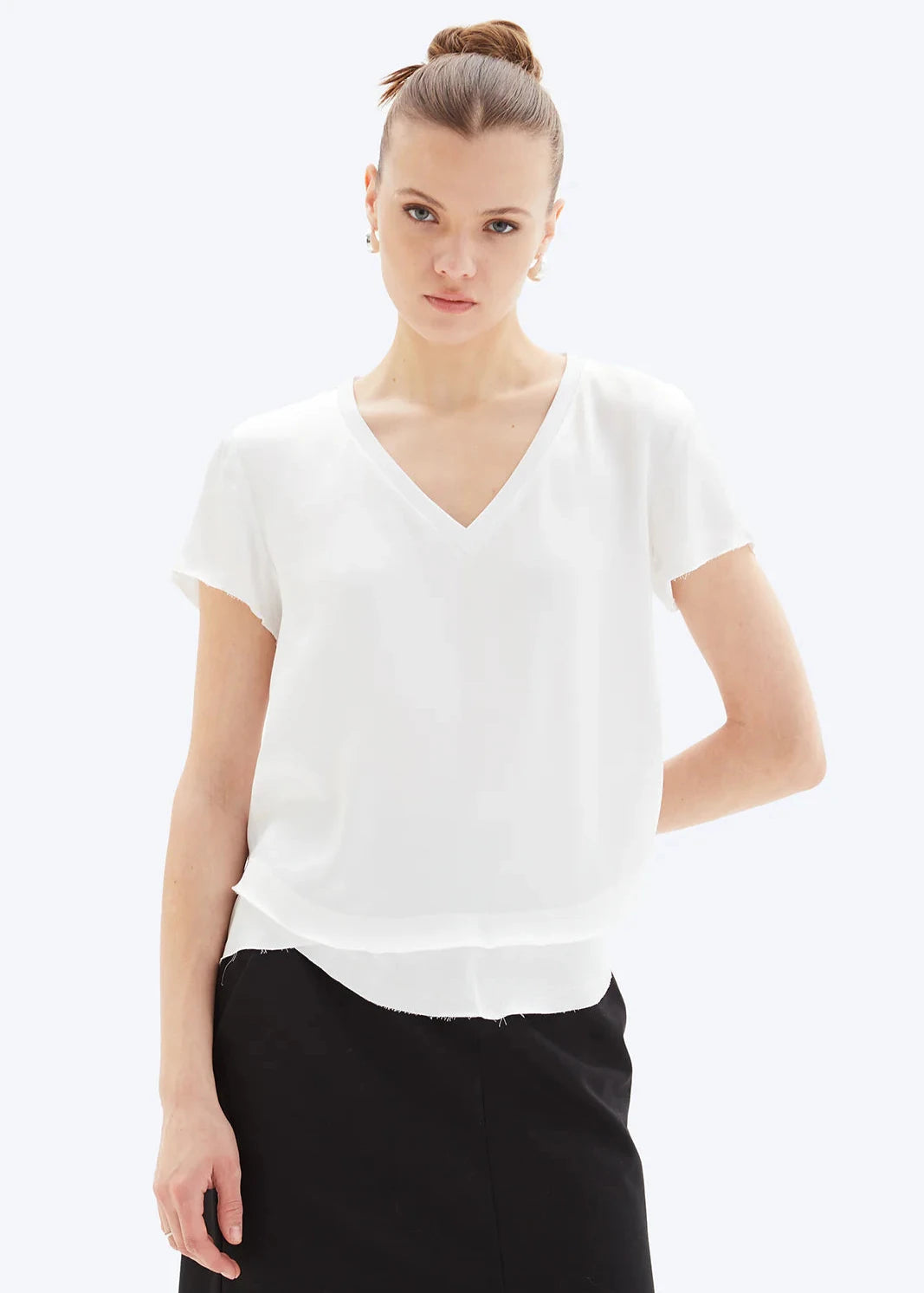 CHRLDR Ava V - Neck Mock Layer Tee White