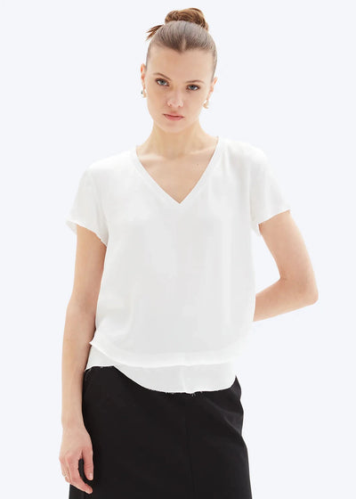 CHRLDR Ava V - Neck Mock Layer Tee White