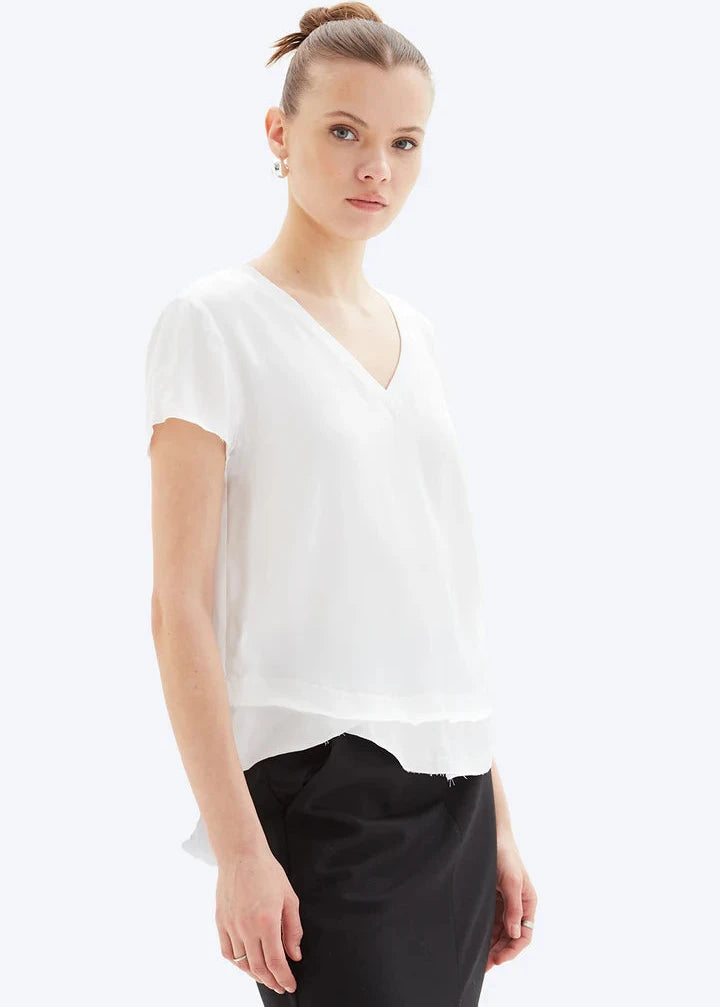 CHRLDR Ava V - Neck Mock Layer Tee White