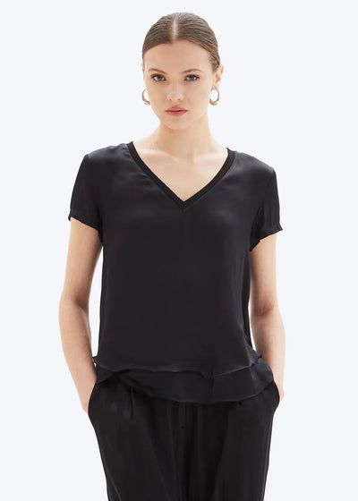 CHRLDR Ava V - Neck Mock Layer Tee Black