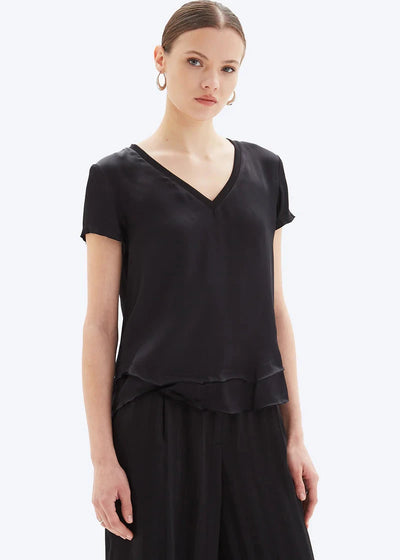 CHRLDR Ava V - Neck Mock Layer Tee Black