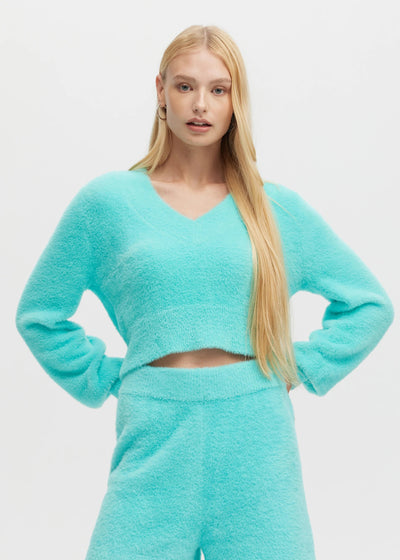 CHRLDR Marina V-Neck Fuzzy Sweater Sea