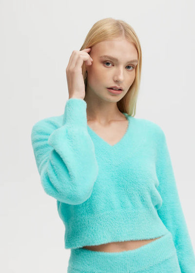 CHRLDR Marina V-Neck Fuzzy Sweater Sea