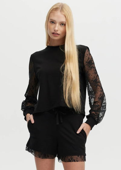 CHRLDR Kayla Lace Lounge Balloon Sleeve Top Black