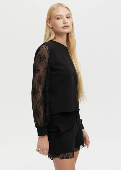 CHRLDR Kayla Lace Lounge Balloon Sleeve Top Black