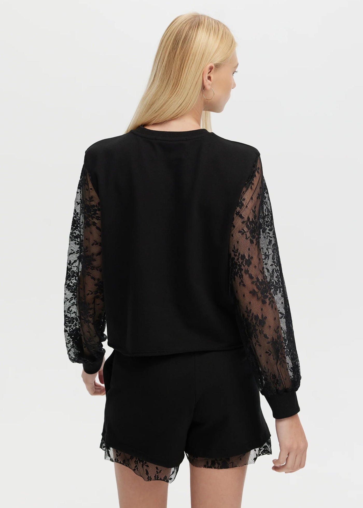 CHRLDR Kayla Lace Lounge Balloon Sleeve Top Black